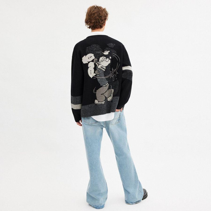 COACH® X Popeye Cardigan Women Sweater Black | OZWC49657