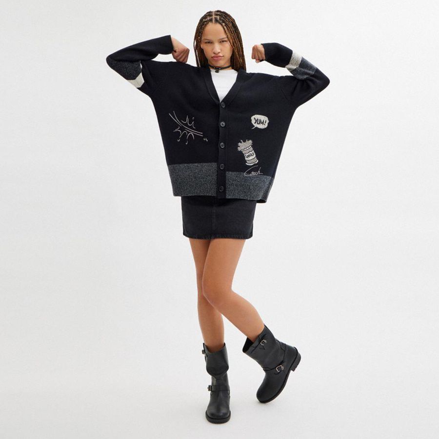 COACH® X Popeye Cardigan Women Sweater Black | OZWC49657