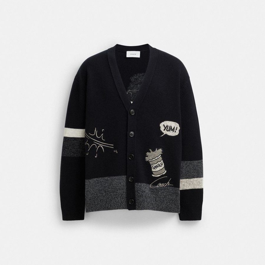 COACH® X Popeye Cardigan Women Sweater Black | OZWC49657